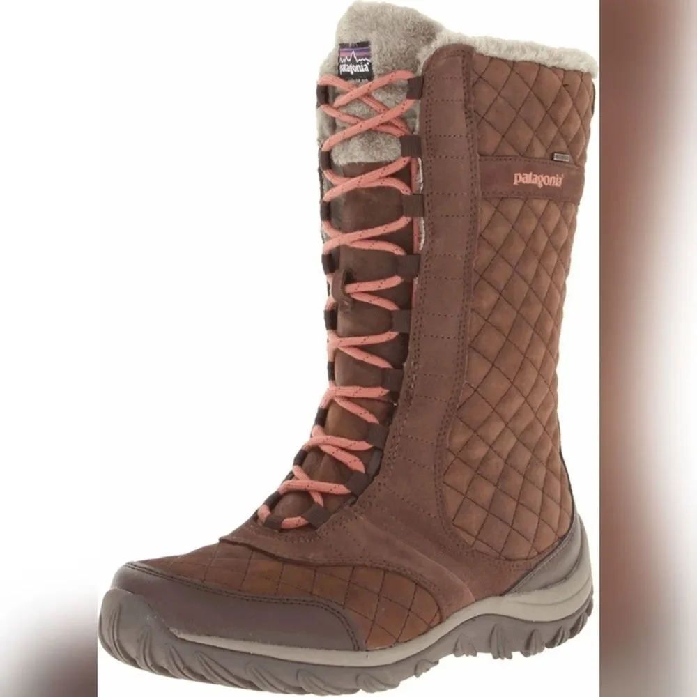 Patagonia Brown Quilted Leather Faux Fur Lined Snow‎ Boots Waterproof